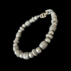 Vintage Napier Silver Tone Beaded Bracelet Textured Ball Design Fold Over Clasp